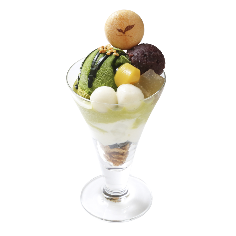 抹茶パフェ　小豆わらび餅白玉